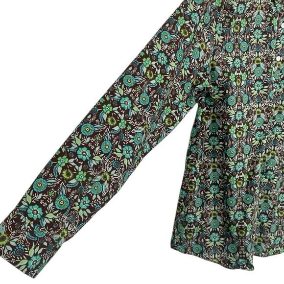 Lands’ End Floral Green Long-sleeved Cotton Button Down Top 10P - Picture 3 of 8
